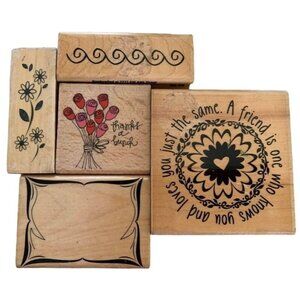 Rubber Stamp Lot Quotes Flowers Swirl Frame Designs Wood Mounted Vintage Style
